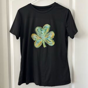 Black Green Clover Graphic T-Shirt – Size S